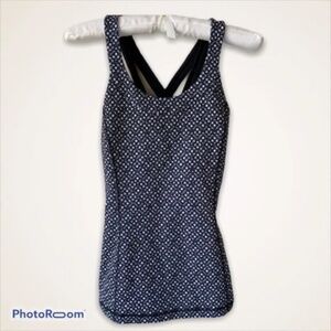 Lululemon Enhearten Tank Millie Mesh White Black Strappy Back Scoop Neck Size 6